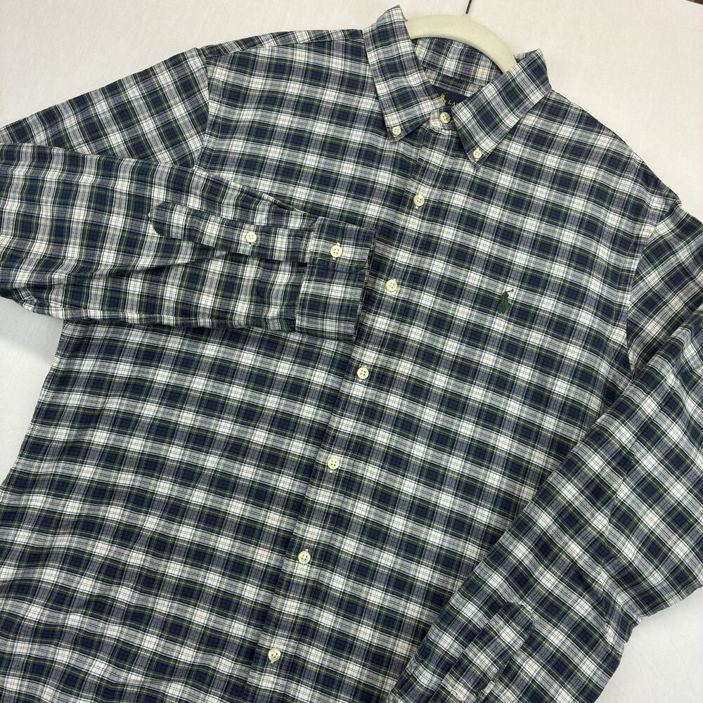 Polo Ralph Lauren Custom Fit Plaid Button Up Shirt Men’s Large Blue Green